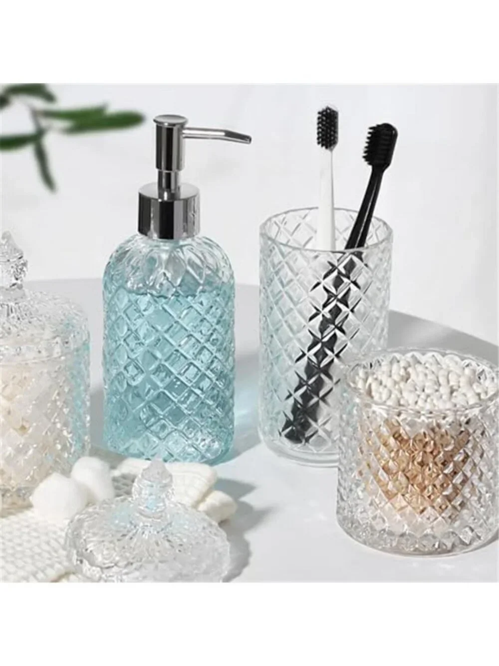 Bathroom Accessories Set, 4 Pack Clear Glass Bath Accessory Sets Soap Dispenser